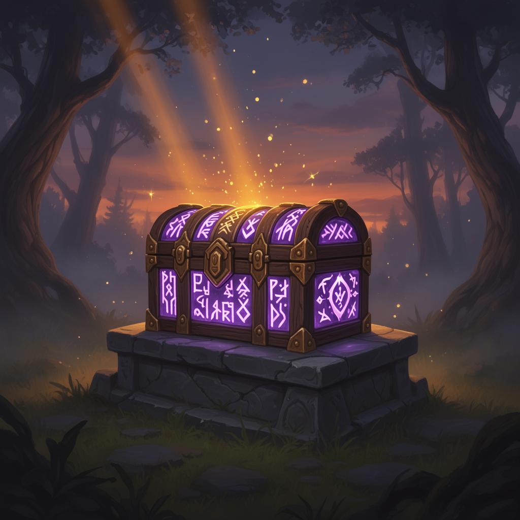 A glowing rune-bound box on a forest altar