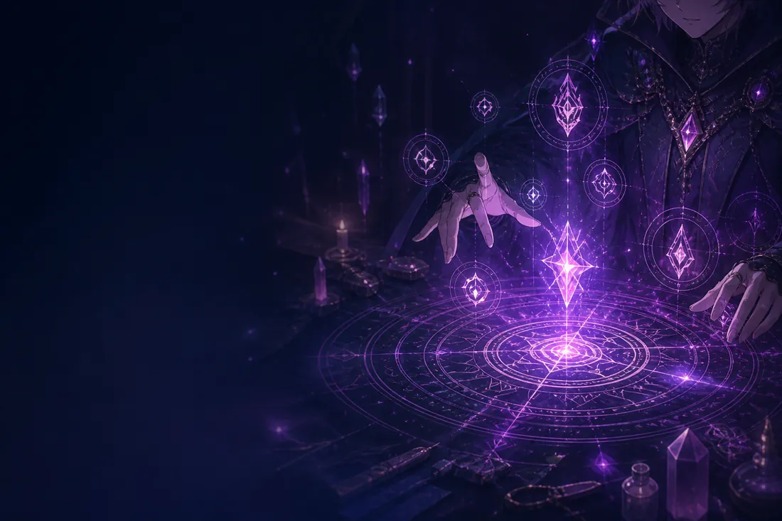 An ancient rune circle glowing at dusk
